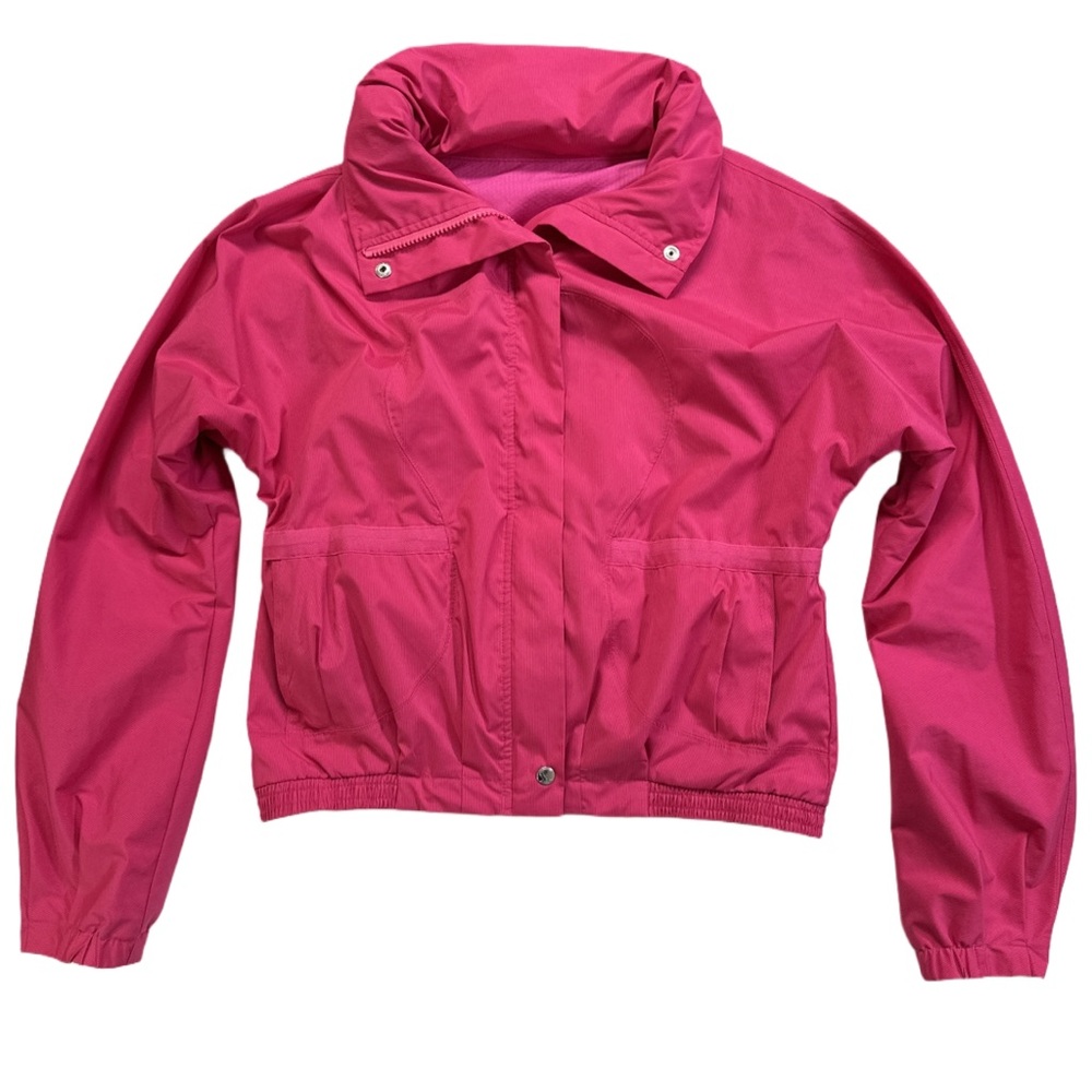 LULULEMON women's rare pink devi cropped bomber with tuck away hood, 4.
